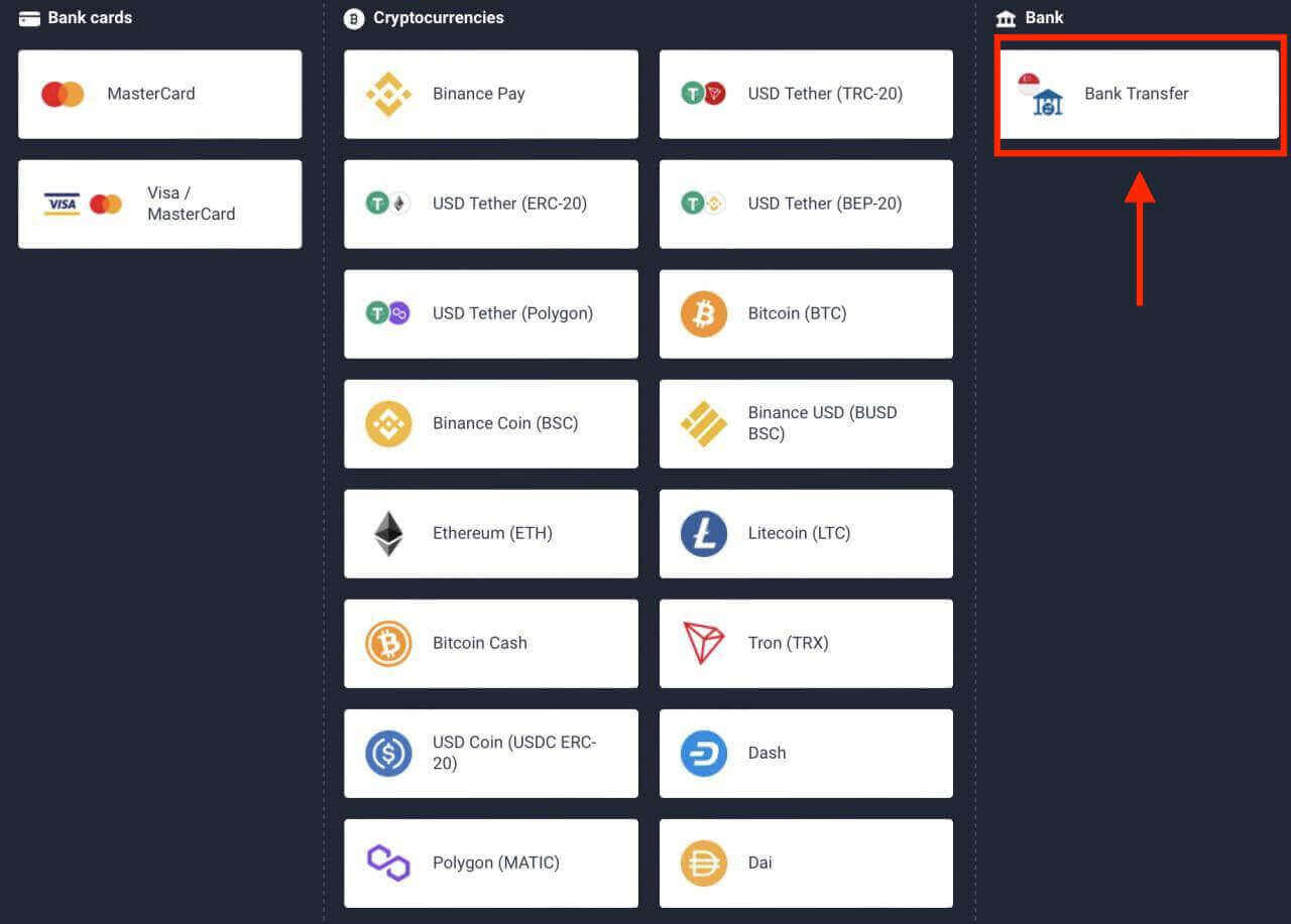 Deposit Money in Quotex via Singapore Bank Cards (Visa / MasterCard), Bank Transfer and Cryptocurrencies