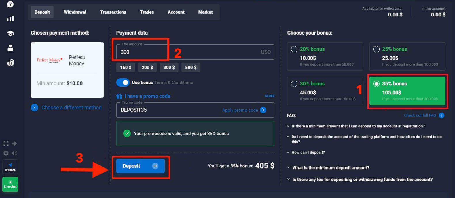 Deposit Money on Quotex from South Korea Banks Transfer, E-payments (Perfect Money) and Cryptocurrencies