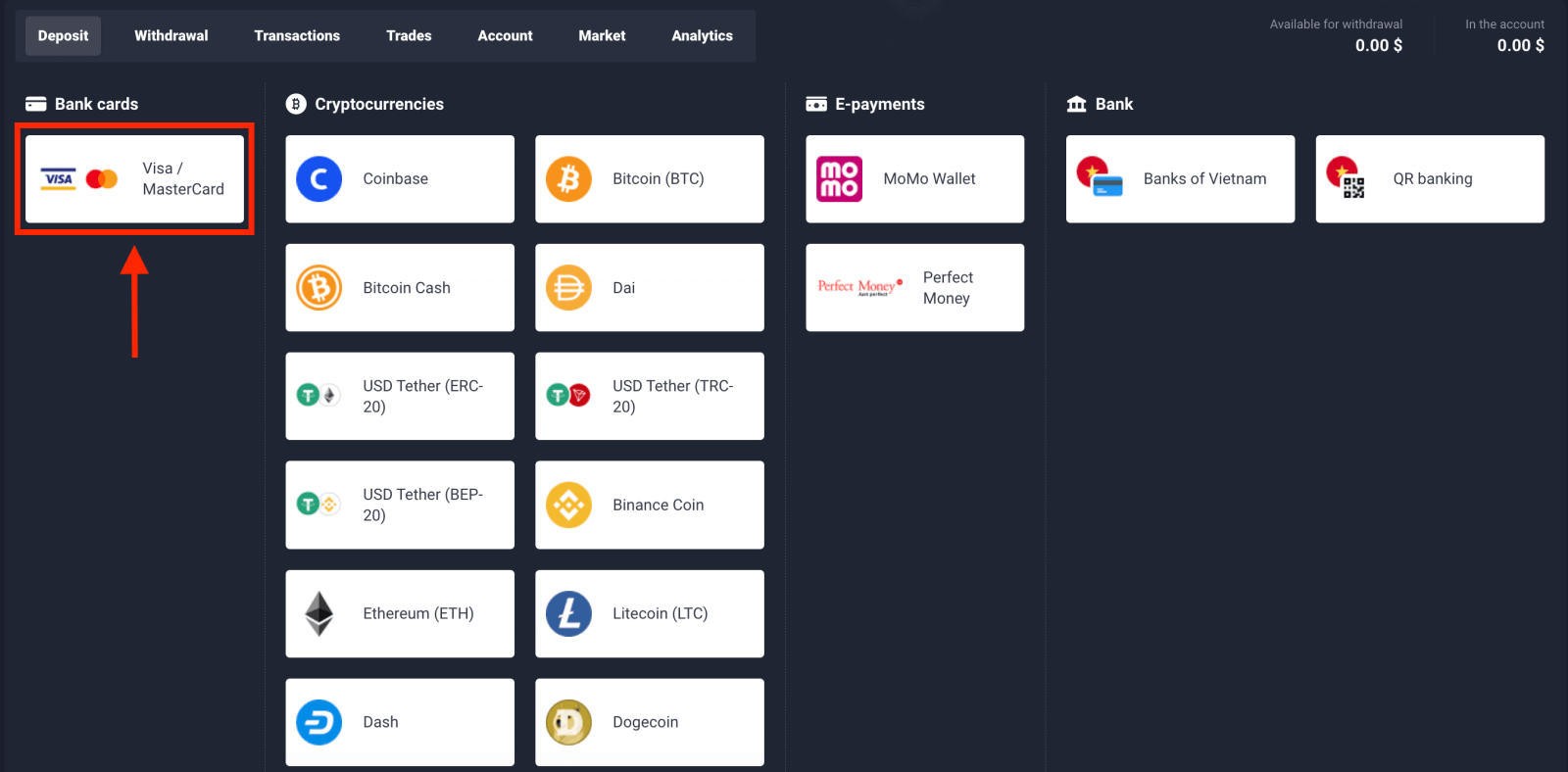 Hvernig á að leggja inn peninga með bankakortum (Visa / MasterCard) á Quotex Hvernig á að leggja inn peninga með bankakortum (Visa / MasterCard) á Quotex