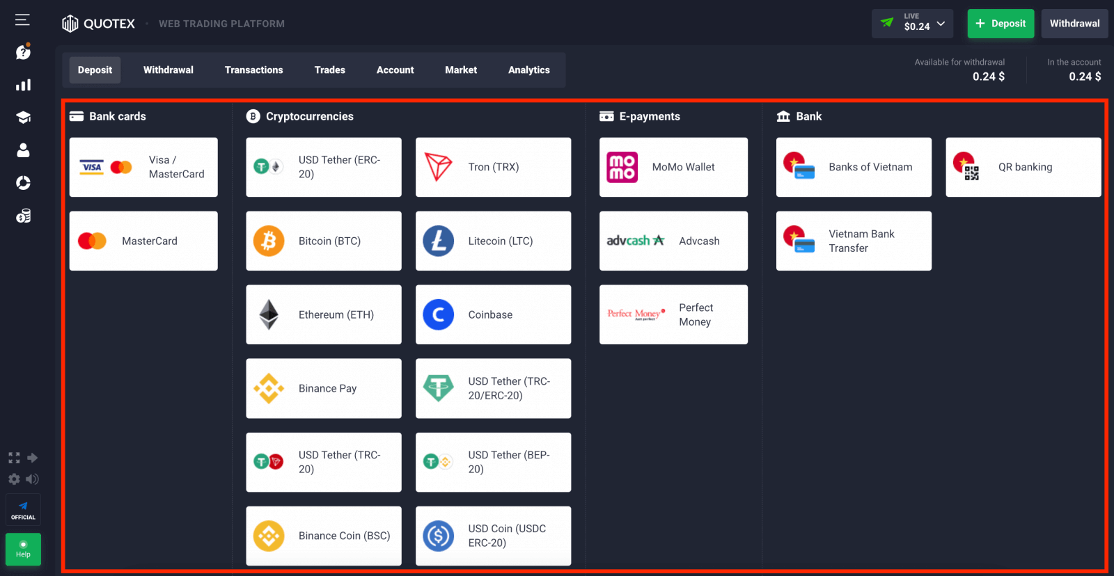 Quotex demo account
