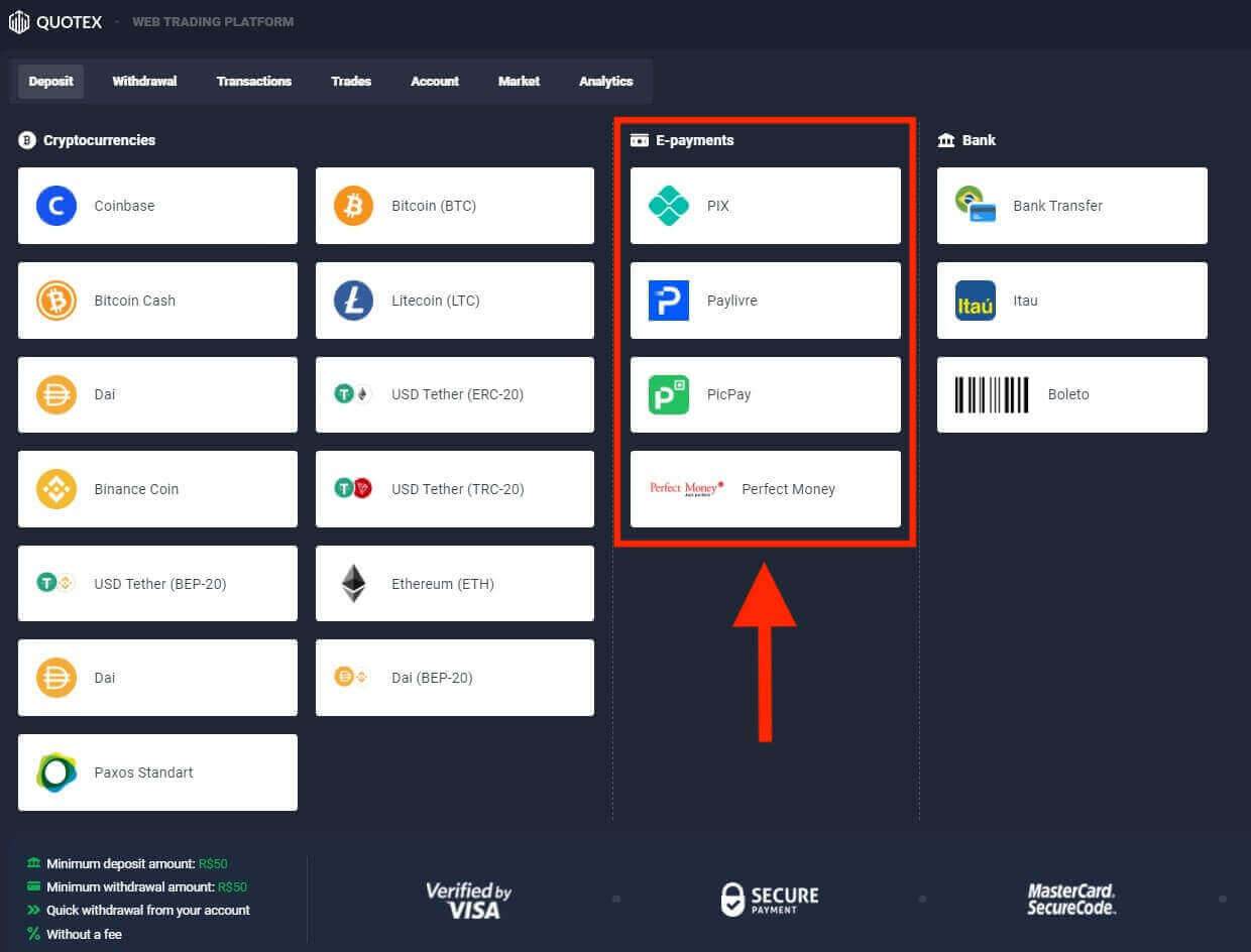 Quotex 在巴西存款和取款 Quotex 在巴西存款和取款