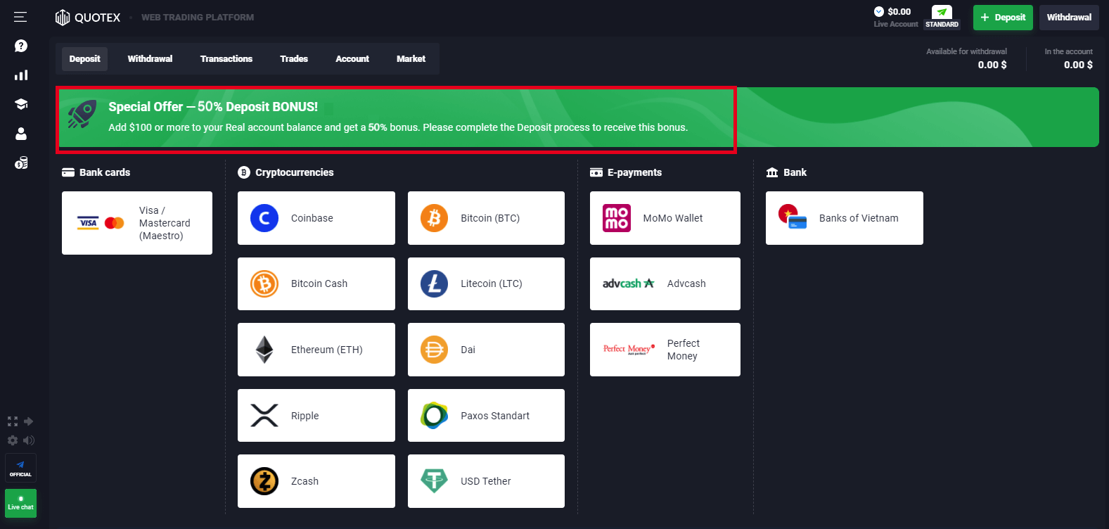 Quotex Deposit Promotion - 50% Bonus Quotex Deposit Promotion - 50% Bonus